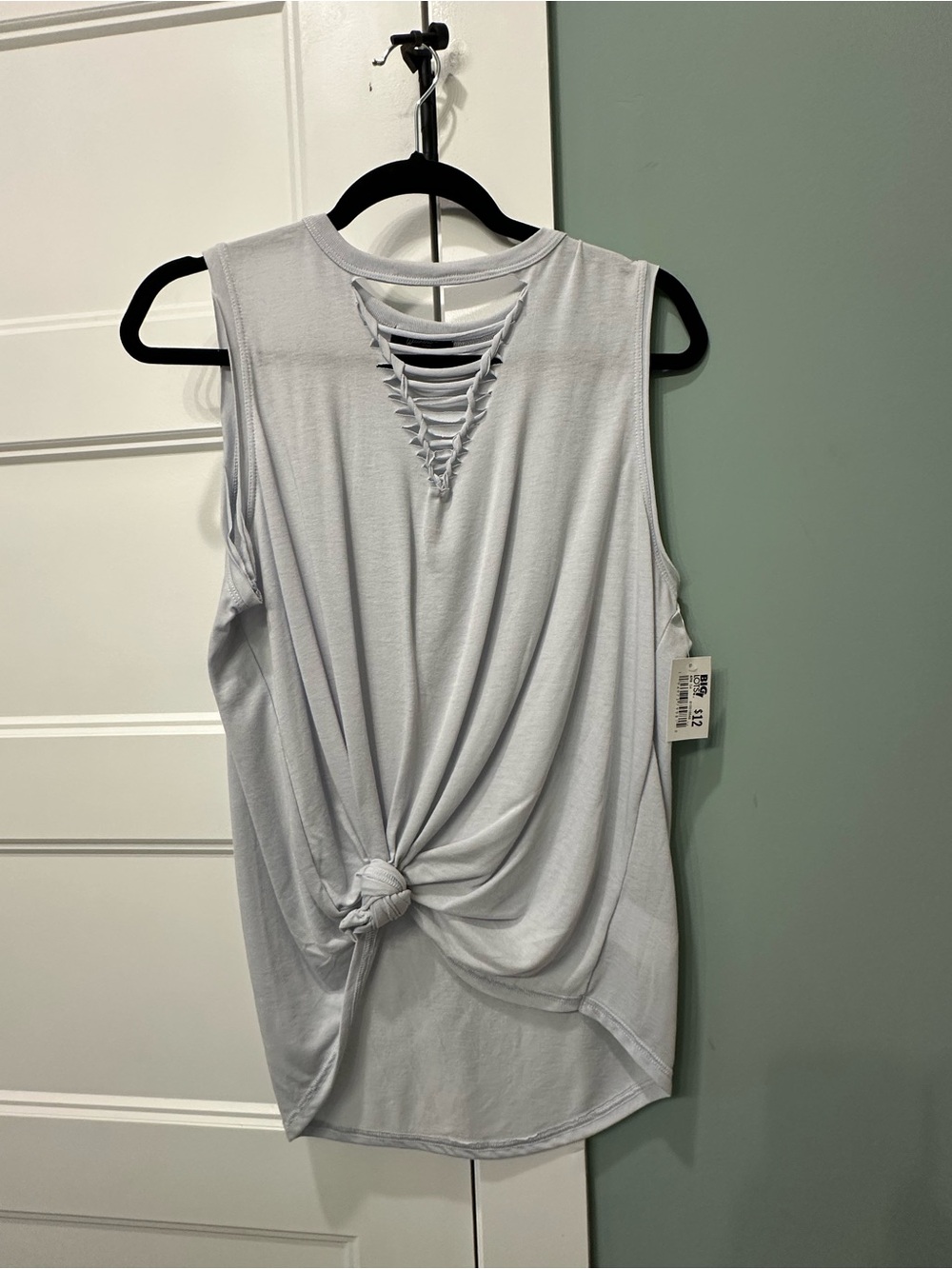 Sleeveless Knot-Front Top with Ladder Back Detail - Light Gray